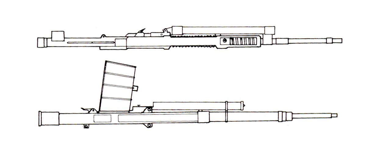 Пушка HS.9 (внизу) и швейцарский прототип Oerlikon FFS (вверху)