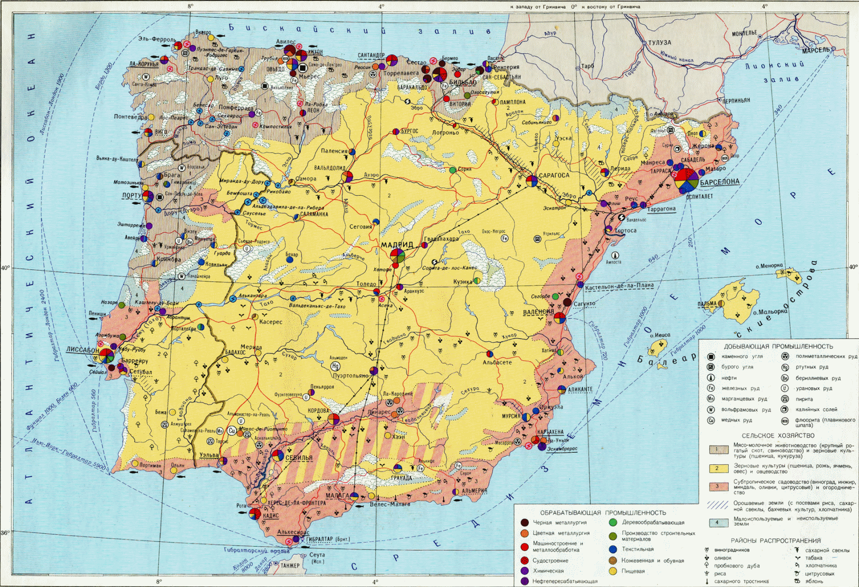 Карта полезных ископаемых испании