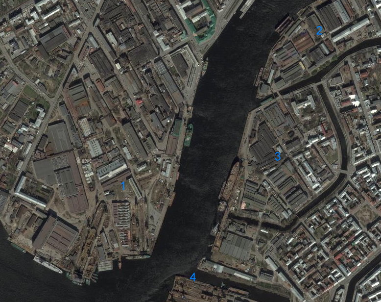 Судостроительные предприятия Санкт-Петербурга – вид сверху.