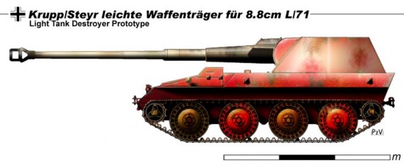 Опытная САУ Krupp-Steyr Waffentrager 8.8cm KwK 43 L/71. Германия