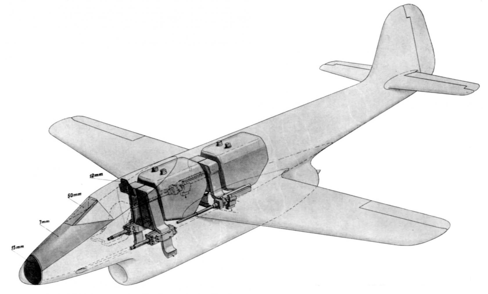 схема размещения в Focke-Wulf P.II вооружения и топливных баков