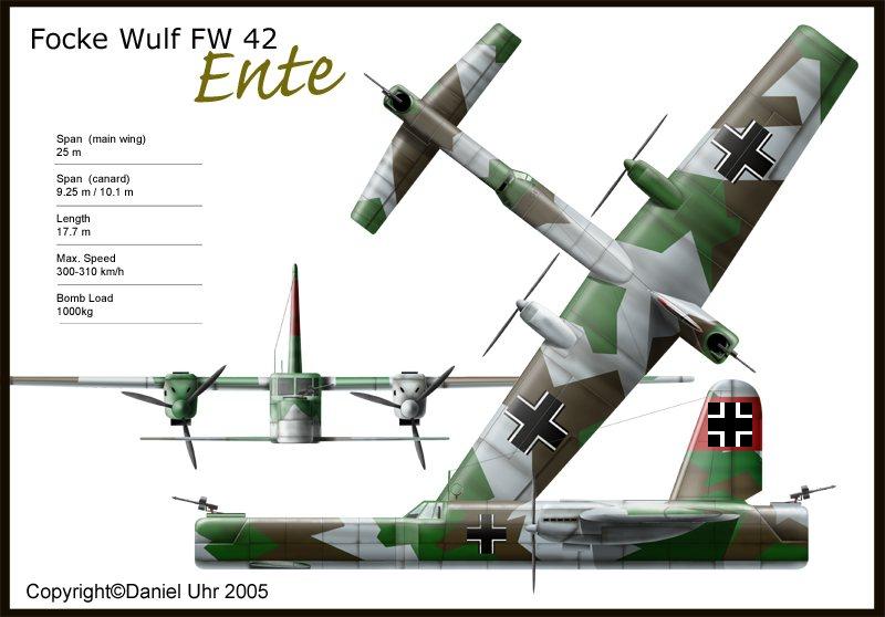 Проект двухмоторного бомбардировщика-«утки» Focke-Wulf Fw 42. Германия