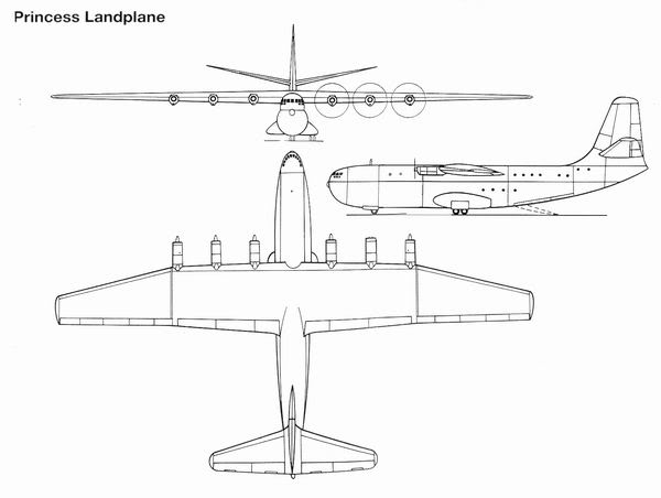 Проект грузового/транспортно-десантного самолета Saunders-Roe SR.45 Princess landplane. Великобритания