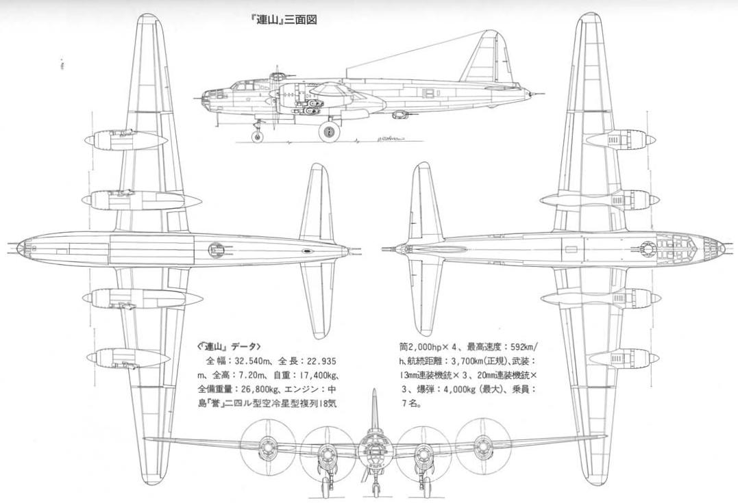 Опытный тяжелый бомбардировщик Nakajima G8N1 Renzan (中島 G8N1 連山). Япония
