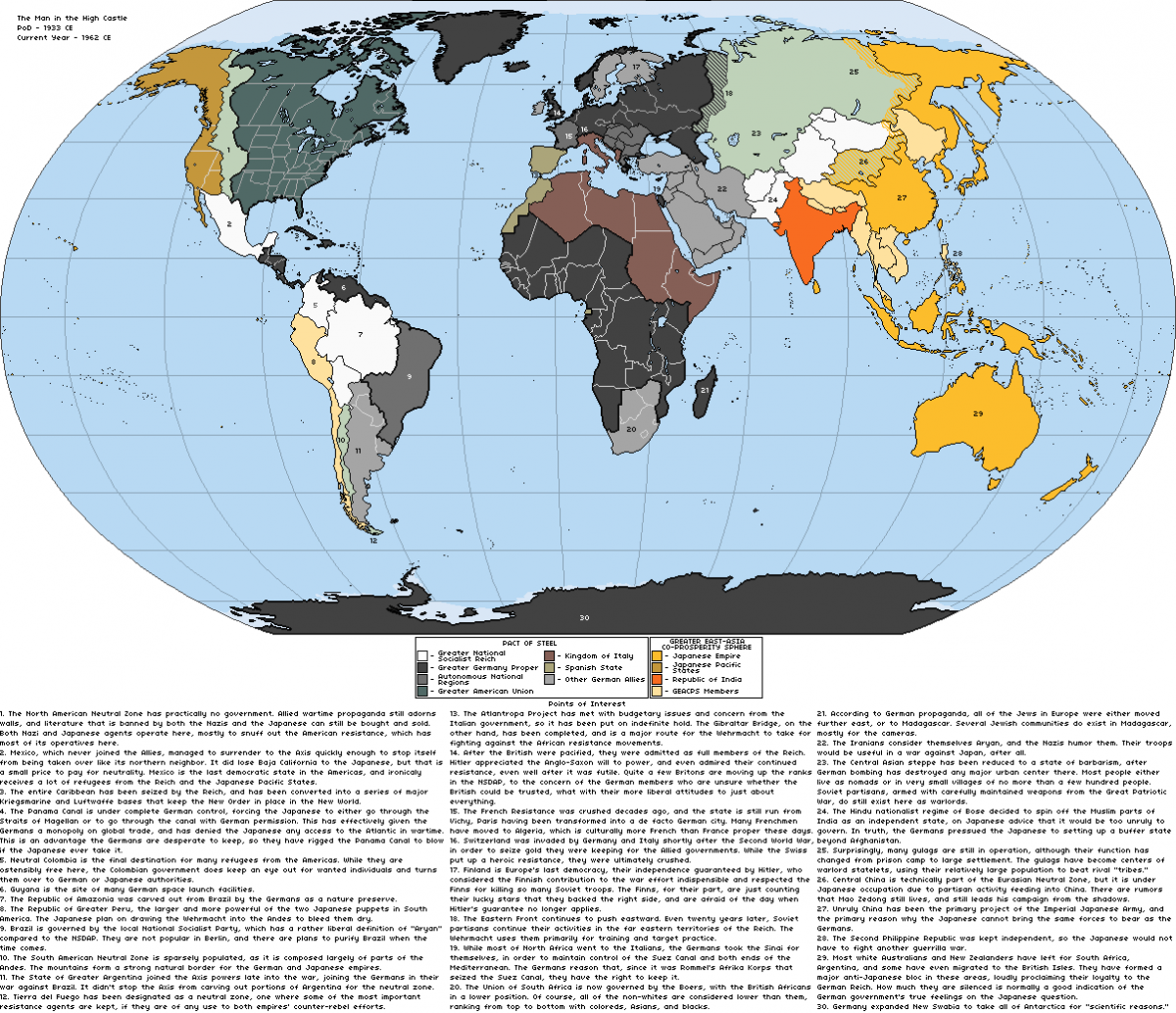 Карта мира Человека в Высоком Замке на 1960 годы