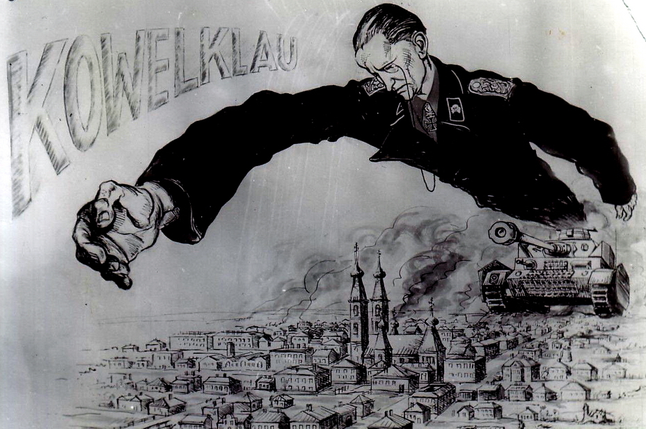 Немецкая карикатура, рисующая ключевую роль армейцев Дитрих фон Заукена в деблокировании Ковеля