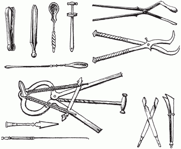 Хирургические инструменты, найденные при раскопках в Помпеях