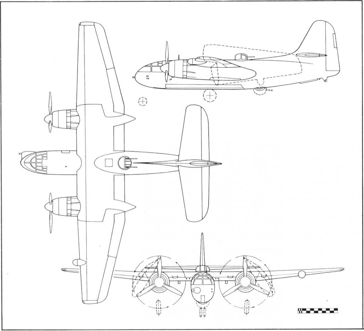 схема проекта палубного многоцелевого ударного самолета Grumman Design 55 (XTB2F-1)