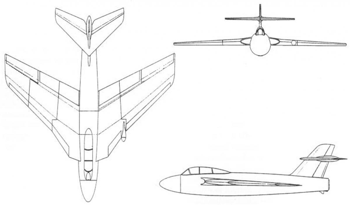 схема проекта всепогодного палубного истребителя-перехватчика Fairey N.114T, разработанного в соответствии с требованиями спецификации N.114T (3 июля 1951 года) (Bill Harrison collection) 