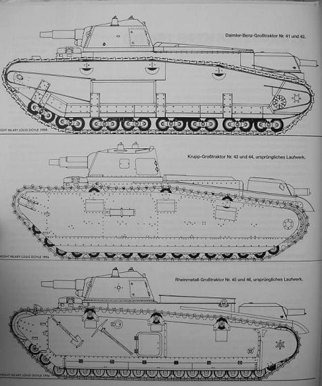 Схемы Grosstraktor I (Daimler-Benz), Grosstraktor II (Rheimetall), Grosstraktor III (Krupp)