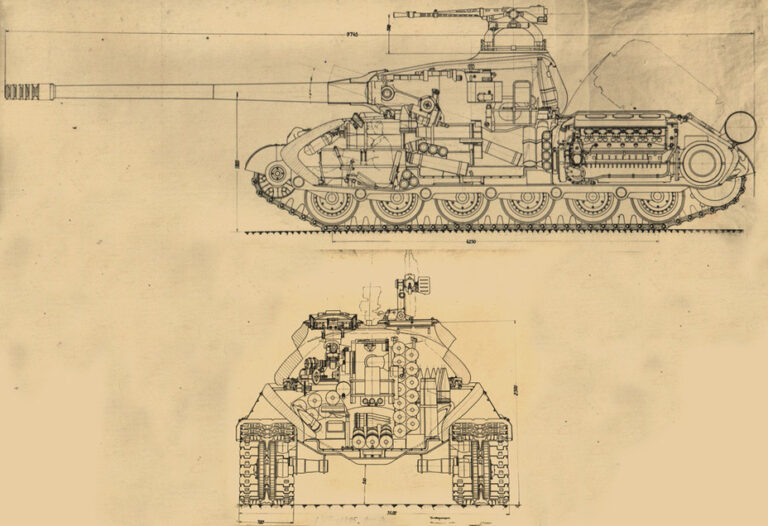 Продольный и поперечный разрезы тяжёлого танка Объект 752, 1953 год
