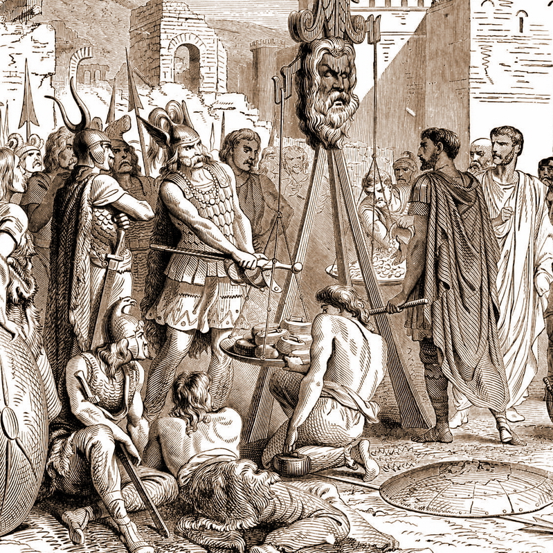 Галлы принимают выкуп от Римского Сената (гравюра XIX века)