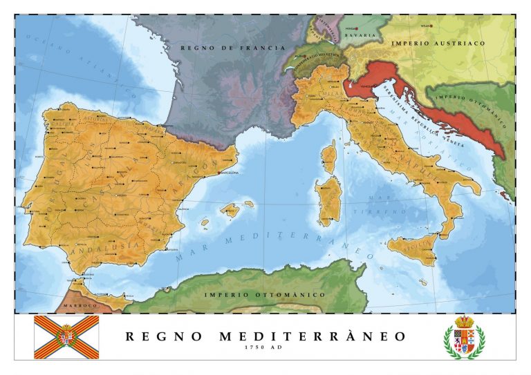 Карта Средиземноморской Империи Габсбургов