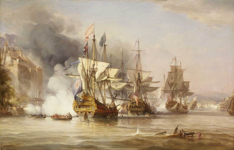 Английский флот обстреливает испанские укрепления