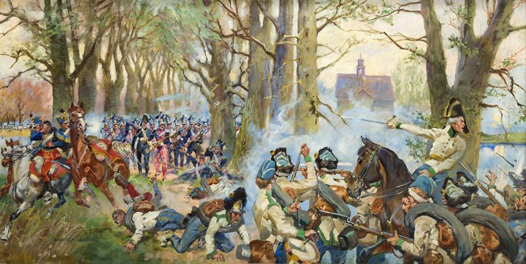Встречный бой поляков с австрийцами в аллее на окраине Рашина. Акварель Войцеха Коссака.