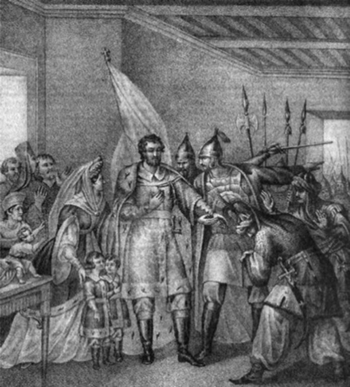 Князья и бояре вызываются возвратить Василию Тёмному великокняжеский престол, художник Борис Чориков
