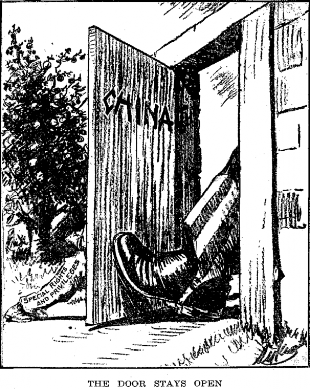 Американская карикатура в поддержку "принципа открытых дверей".