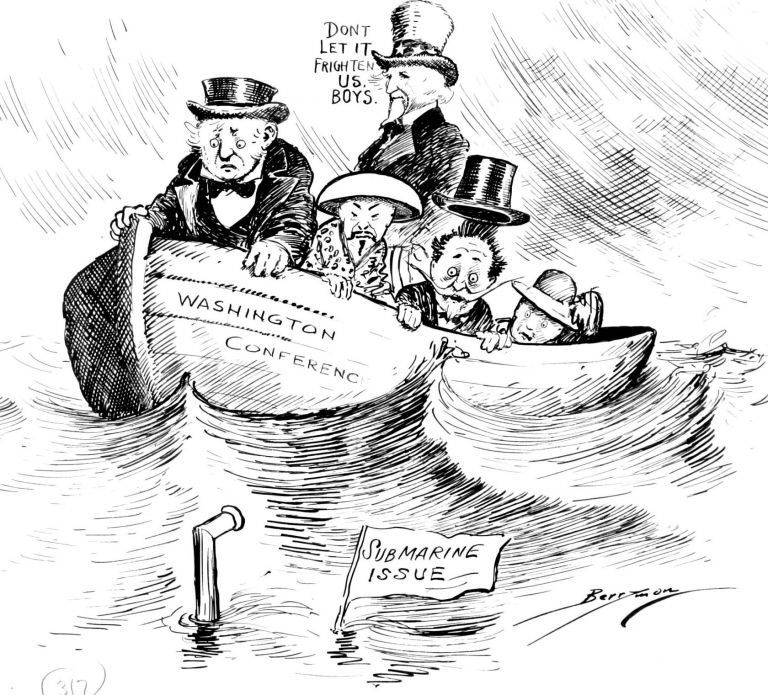 Американская карикатура о вопросе по ограничению подводного флота.
