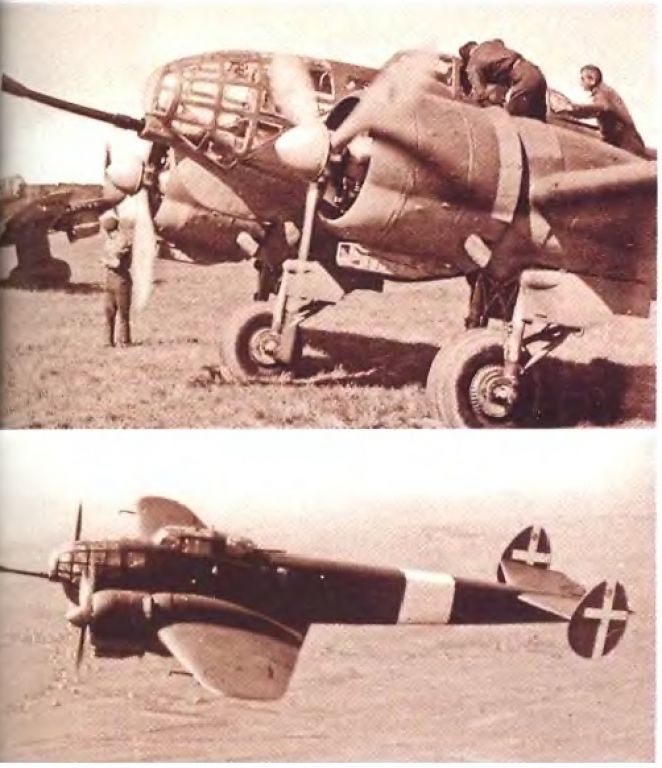 FC.20 MM.403 в варианте штурмовика с 37-мм пушкой на земле (внизу) и в полете (вверху)