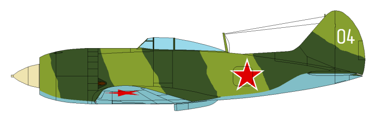 схема окраски прототипа истребителя ЦКБ-38-4 с двигателем М-72А и двумя синхронными пушками ШВАК