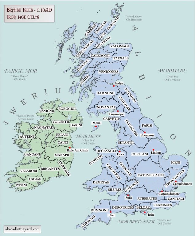 Карта расселения британских племён на рубеже 1-го тысячелетия