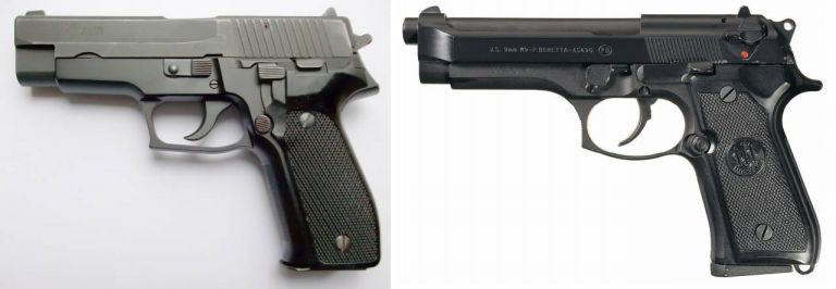 Финалисты конкурса армейского пистолета ВС США – SIG-Sauer P 226 и Вeretta M92F