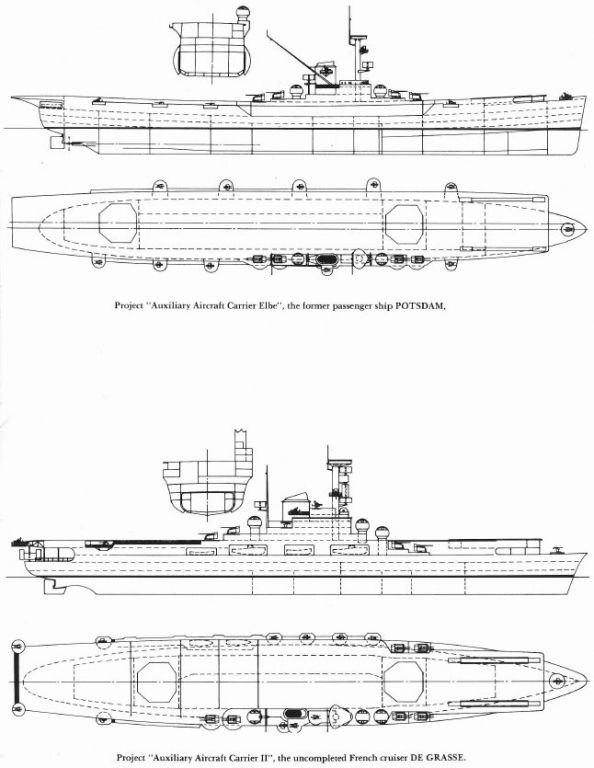Проекции конверсионных авианосцев на основе лайнера "Потсдам" и крейсера "Де Грасс"