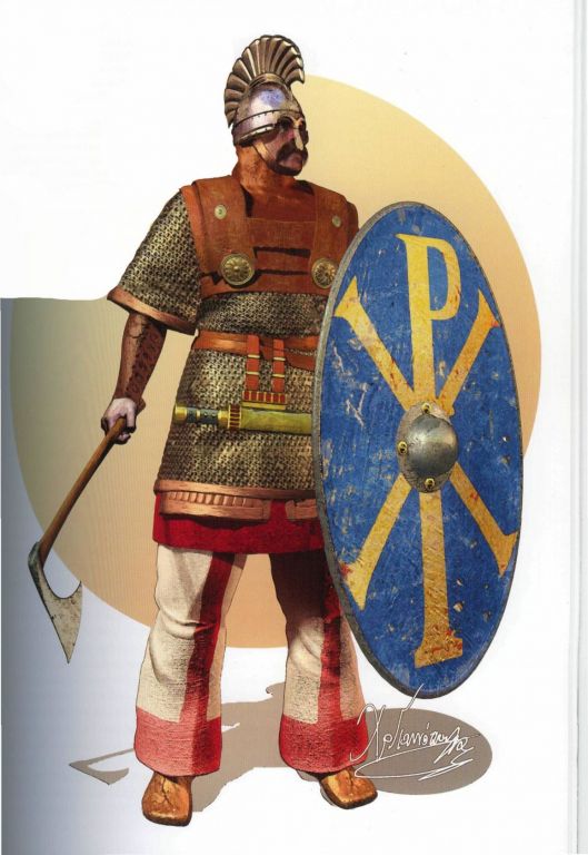 Офицер ранневизантийской пехоты в боевом облачении, 6 век