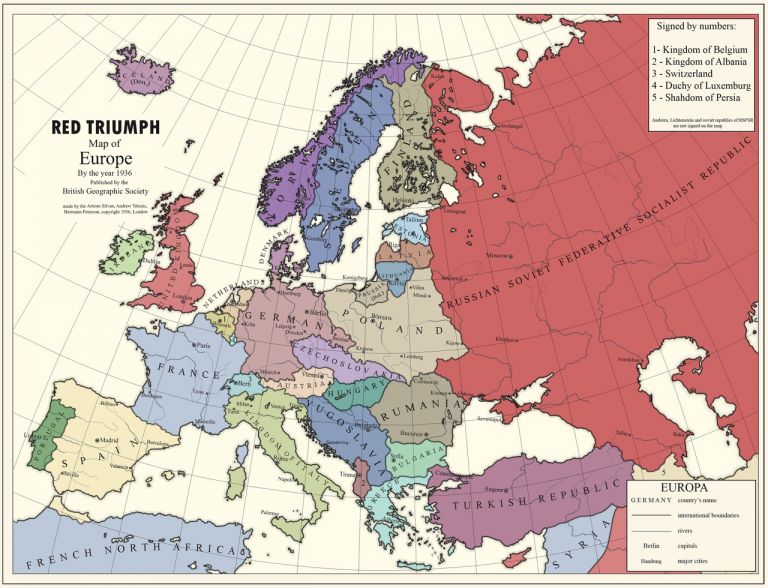 Карта Европы по состоянию на 1936 год