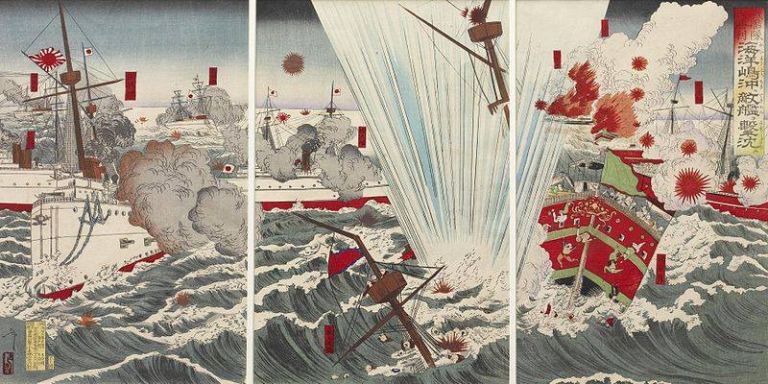 Художник Синсаи Тосимаса. Победа японского флота в битве при Ялу. (Музей Уолтерса, Балтимор, США)