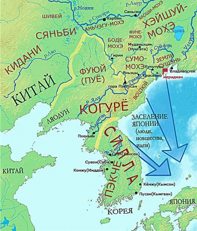 Карта расселения племен мохэ.