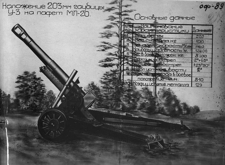 Проект установки У-3 на лафет МЛ-20, октябрь 1942 года
