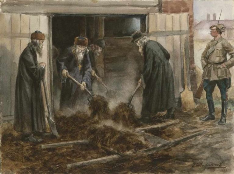 Духовенство на трудовой повинности (по очистке конюшен). 1918