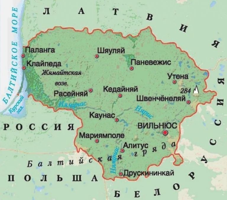 Расейняй на карте Литвы.