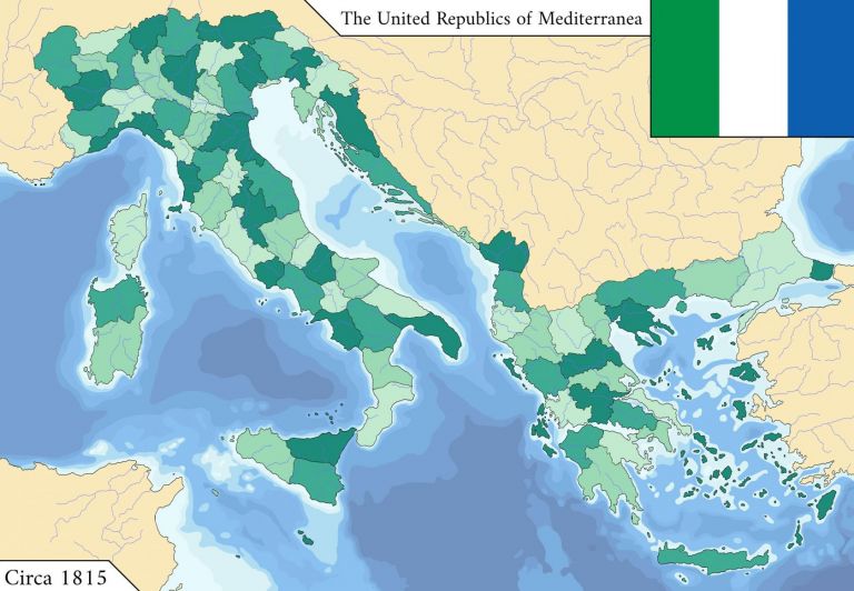 Карта Италии и Балкан после 1815 года