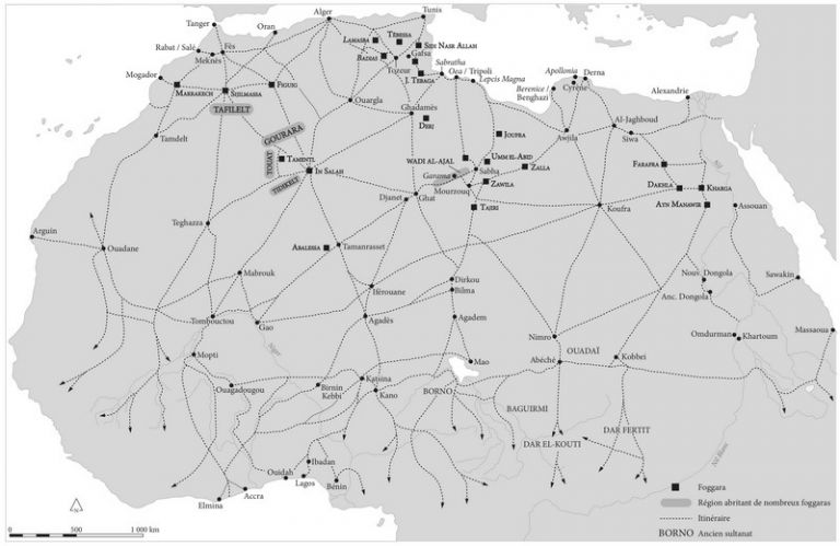 Карта транссахарских торговых путей и маршрутов в древности. Источник: Guédon, S. La frontière romaine de l’Africa sous le Haut-Empire / S. Guédon. — Madrid, 2018. — Fig. 7