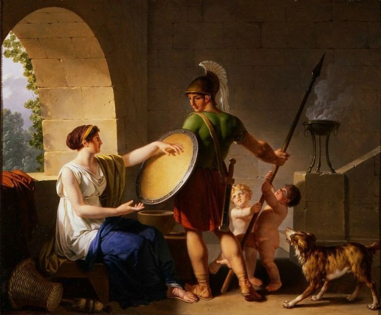 Спартанка вручает щит своему сыну. Классическое полотно Жана-Жака-Франсуа Ле Барбье.