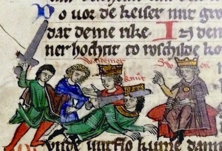 Пир в Роскилле - гравюра из Средневековой книги о событиях 9 августа 1157 года