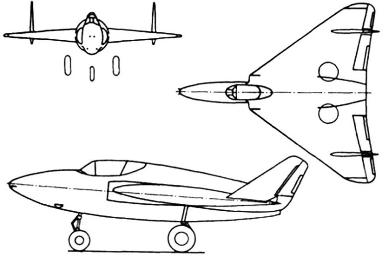 Последний вариант схемы истребителя "М". 1948 г