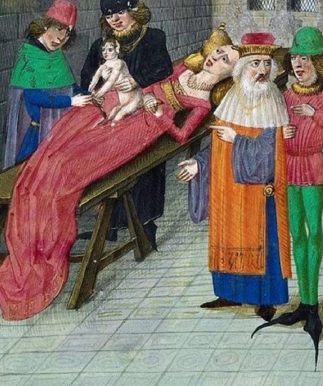 рождение ребенка, средневековая гравюра