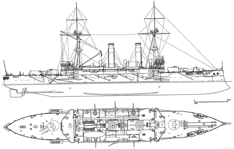 Схема броненосного крейсера "Асама".
