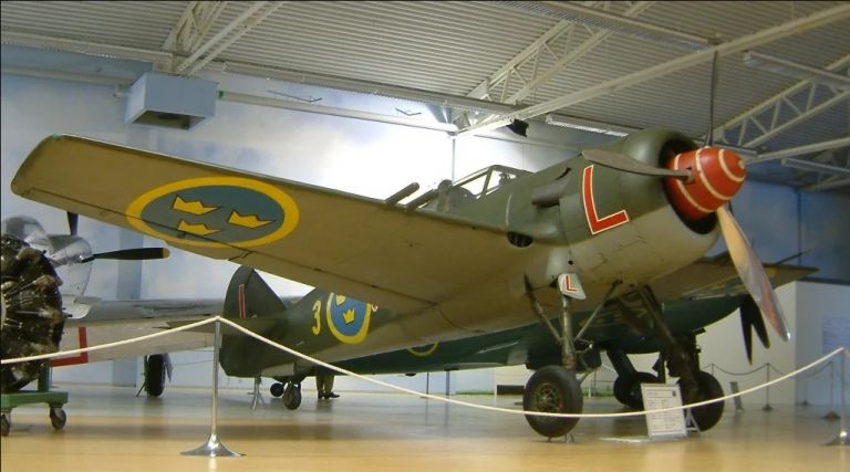 Истребитель J 22B в музее ВВС Швеции.
