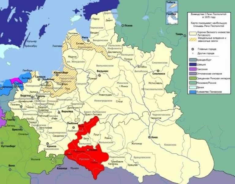 Территория Русского воеводства с центром во Львове в XV веке