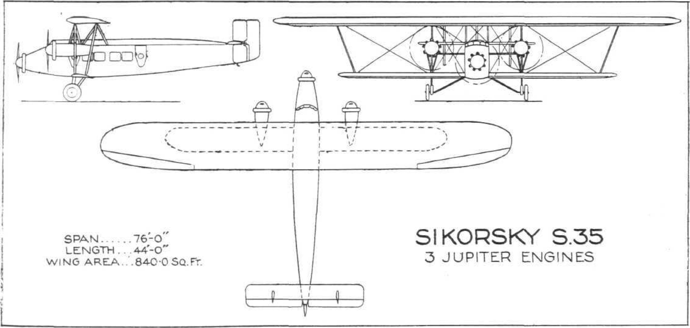 Трансатлантический биплан с тремя двигателями Jupiter. Самолет для дальних  перелетов Sikorsky S-35 - Альтернативная История