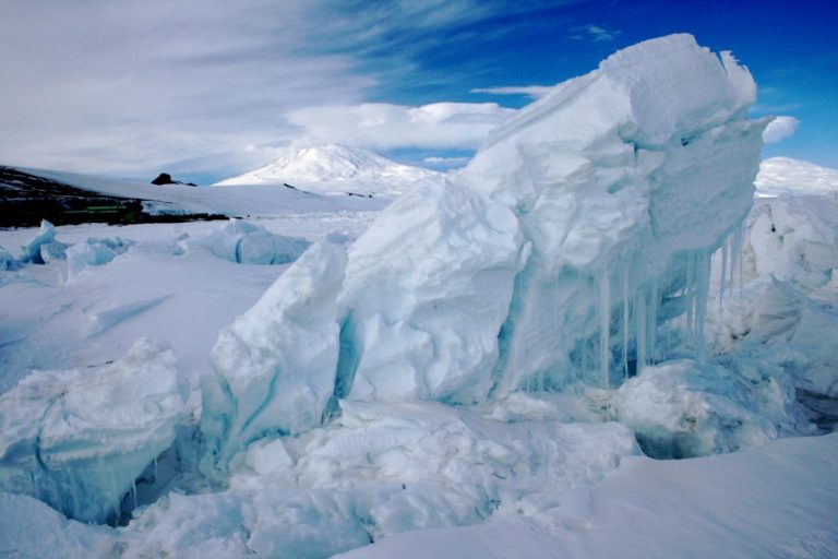 Сталкиваясь и наползая друг на друга, поля плавучего пакового льда образуют баррикады-торосы, достигающие 20-метровой высоты