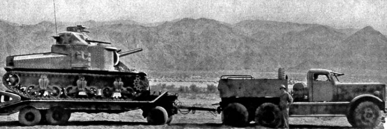 «Ли» на транспортёре «Даймонд». Погрузка этого танка была делом не из лёгких из-за смещённого центра тяжести