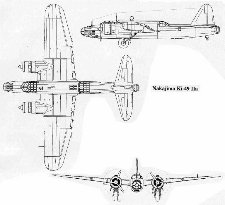 Схема тяжелого бомбардировщика Накадзима Ки-49.