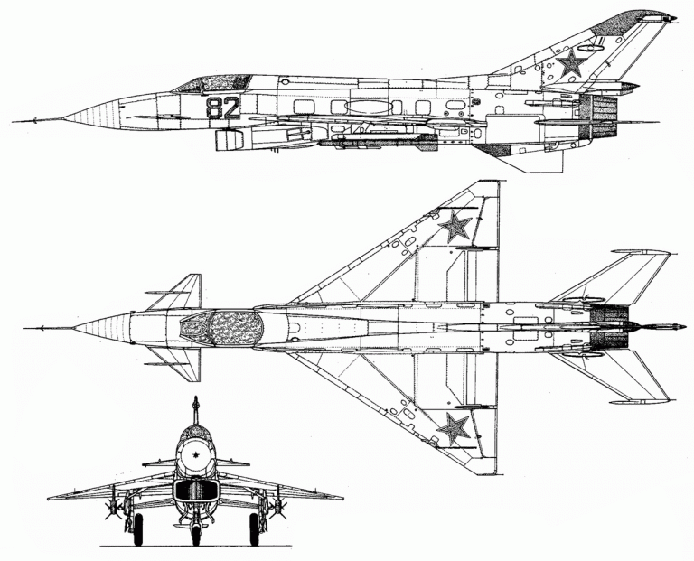 Схема опытного реактивного истребителя-перехватчика Е-8.