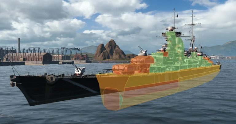 Игровая модель корабля - схема бронирования без оконечностей.