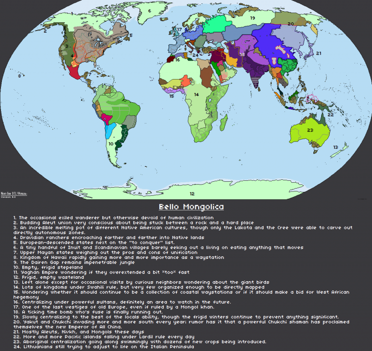 Карта мира на момент окончания монгольских завоеваний